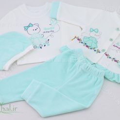 ۵۰۹۷ چهار تیکه مخمل گلدوزی طرح خرس سایز ۱,۲(BL) کد ۶۶۲۴