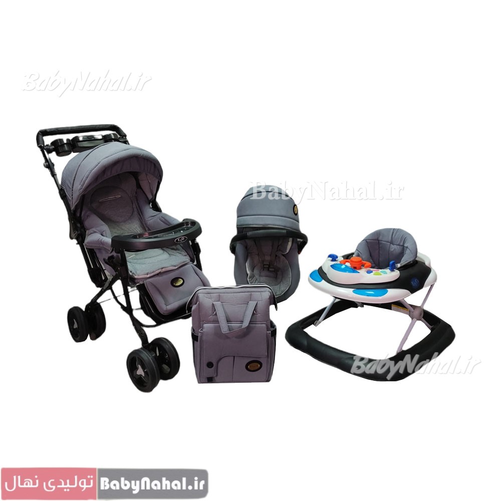 ست 4 تيكه كالسكه بيبي لايك كوله اي ساده (طوسي) كد 11825 ست 4 تيكه كالسكه بيبي لايك كوله اي ساده (طوسي) كد 11825