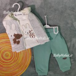 225 سه تيكه پافردار گلدوزي خرس و بيبي مون بيبي كد 13399