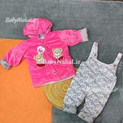 214 كاپشن و شلوار مخمل گلدوزي خرس (AC) كد 14739