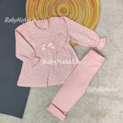 بلوز شلوار دخترانه خال خالي چين دار كد 14921