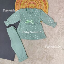 بلوز شلوار دخترانه خال خالي چين دار كد 14921