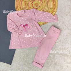 بلوز شلوار دخترانه خال خالي چين دار كد 14921