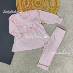 بلوز شلوار دخترانه خال خالي چين دار كد 14921